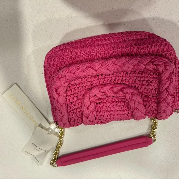 Madison West NWT Pink Woven Handbag with Gold Chain - Picture 10 of 13
